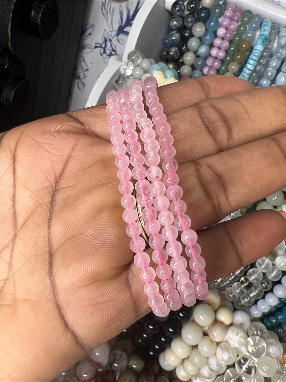 Rose quartz bracelet 4mm SIZE 6.5-7’ ( ONE )